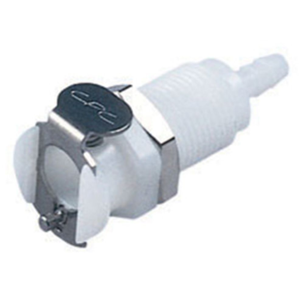 Colder Products, 12600 NSF Non-Valved Panel Mount Hose Barb Coupling Body 1/8 ID Barb