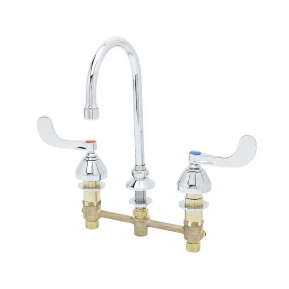 T&S Brass, B-2866-05 Medical Faucet, 8" Centers, Swivel/Rigid GN, Non-Splash Aerator, 4" Wrist Action Handles