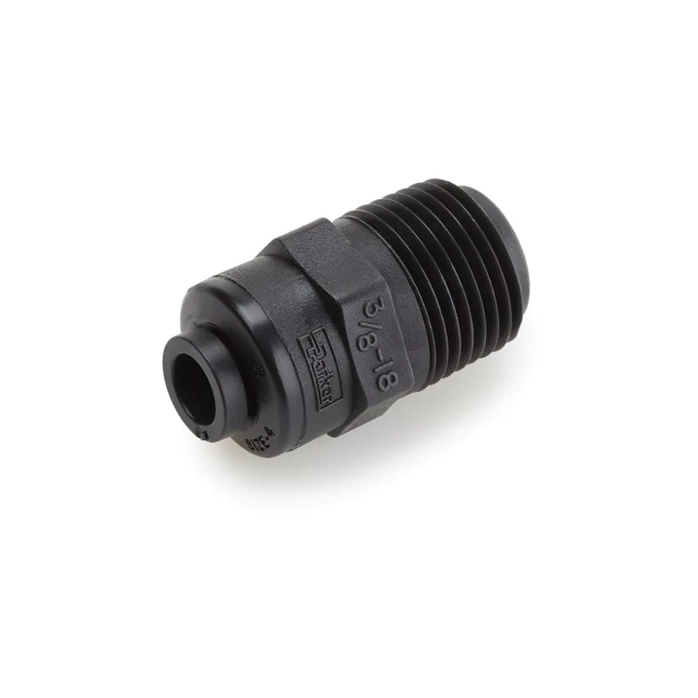 Parker, Black Kynar PVDF Male Connector - 3/8 x 1/2 NPTF